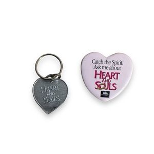 Vintage 1990s Heart and Souls Movie Collectibles LOT OF TWO Keychain Button Pin